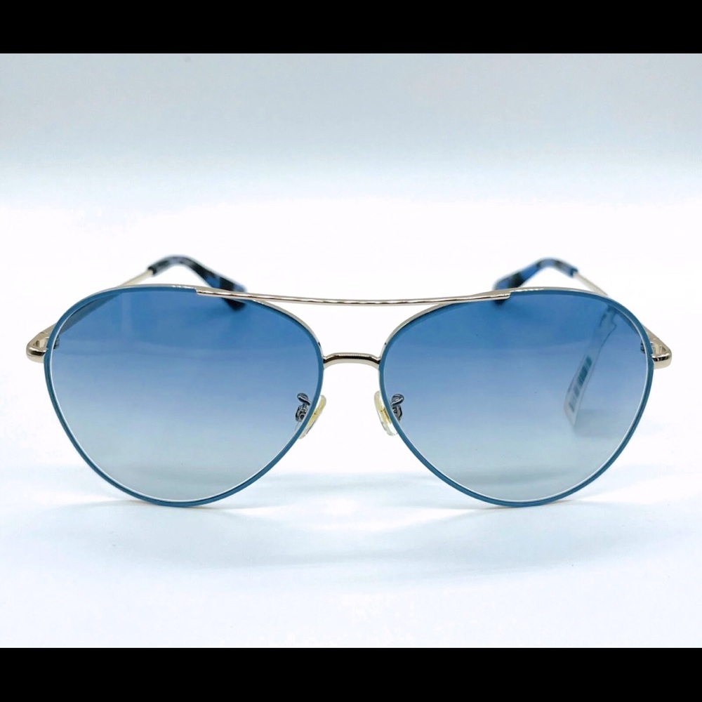 NEW Kate Spade Caroline Blue Tinted Gold Tone Aviator Sunglasses